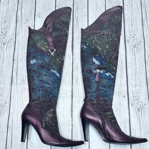 MARINO FABIANI Italian Leather & Suede Over Knee Boot Size 7 1/2 - Picture 1 of 12